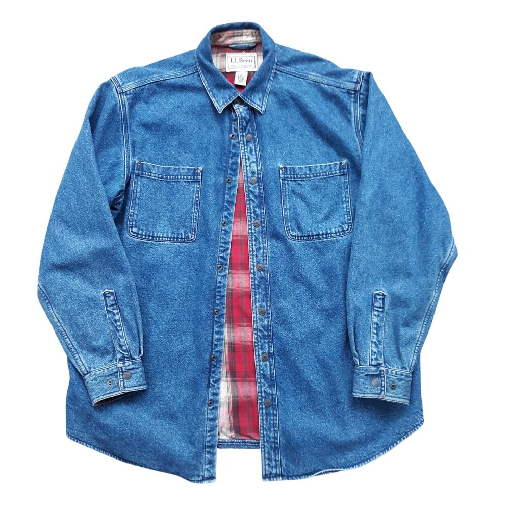 L.L. Bean Plaid Lined Denim Shirt Large